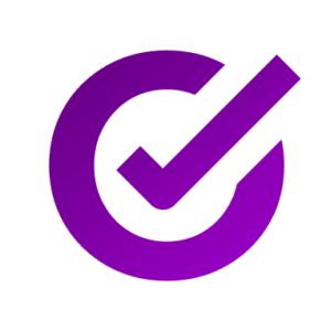 Purple circular checkmark logo icon